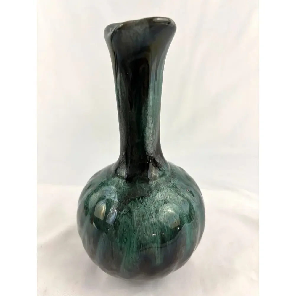 Vintage Blue Mountain Glazed Pottery Bud Table Vase‎ 8" Green Blue - Picture 14 of 15